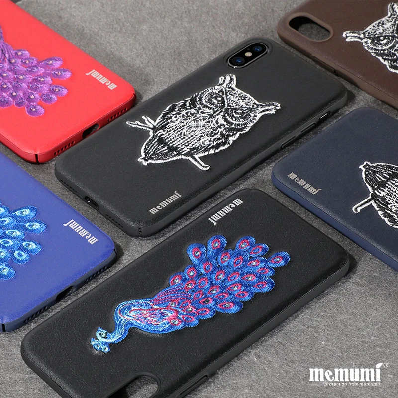 Тонкий кожаный чехол для iPhone X 3D роскошный ручной работы с вышивкой жесткий