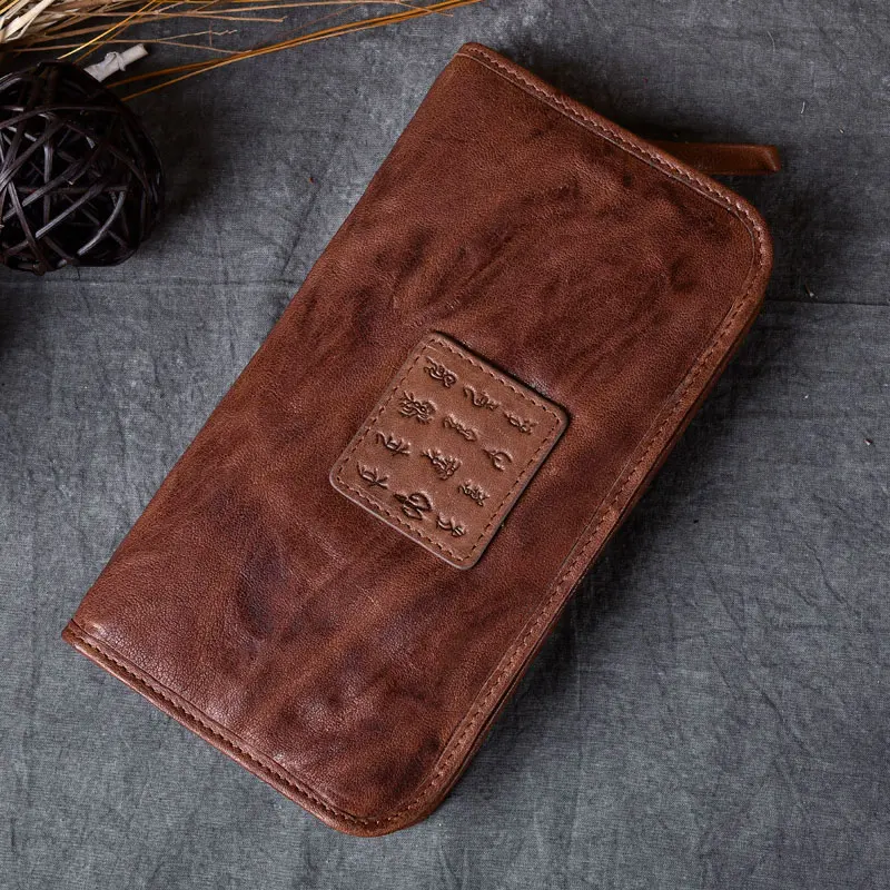 

100% натуральная кожа овчина Portomonee Винтаж Walet мужской кошелек мужской длинный клатч с отделением для монет Rfid