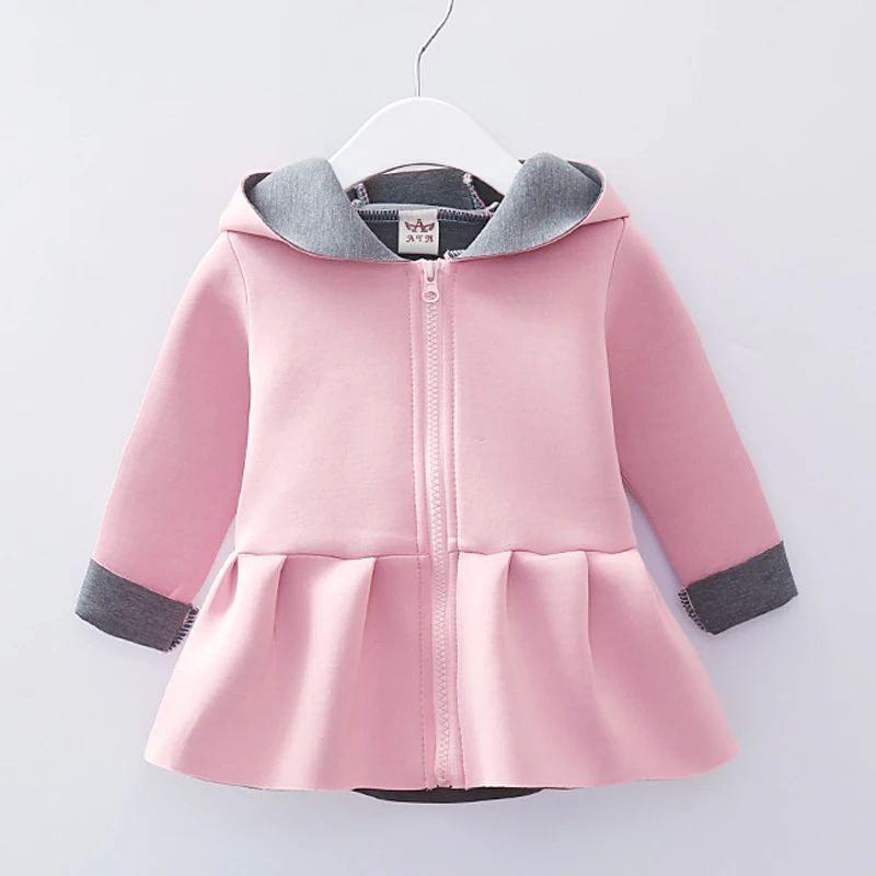 

Лидер продаж, пальто для маленьких девочек, детские куртки с капюшоном и заячьими ушками, весенне-осенняя верхняя одежда, розовая и серая Де...