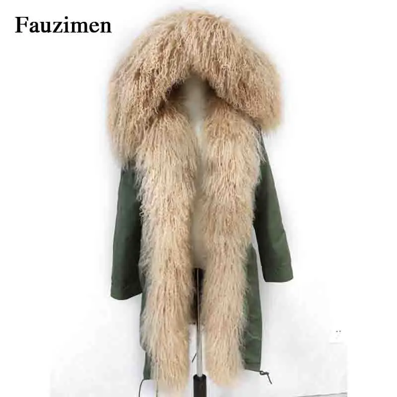 

Women's Winter Wool Sheep Jacket Coat Hooded Long Parkas Warm Coat Quality Female Winter Coat Natural Fur Parka