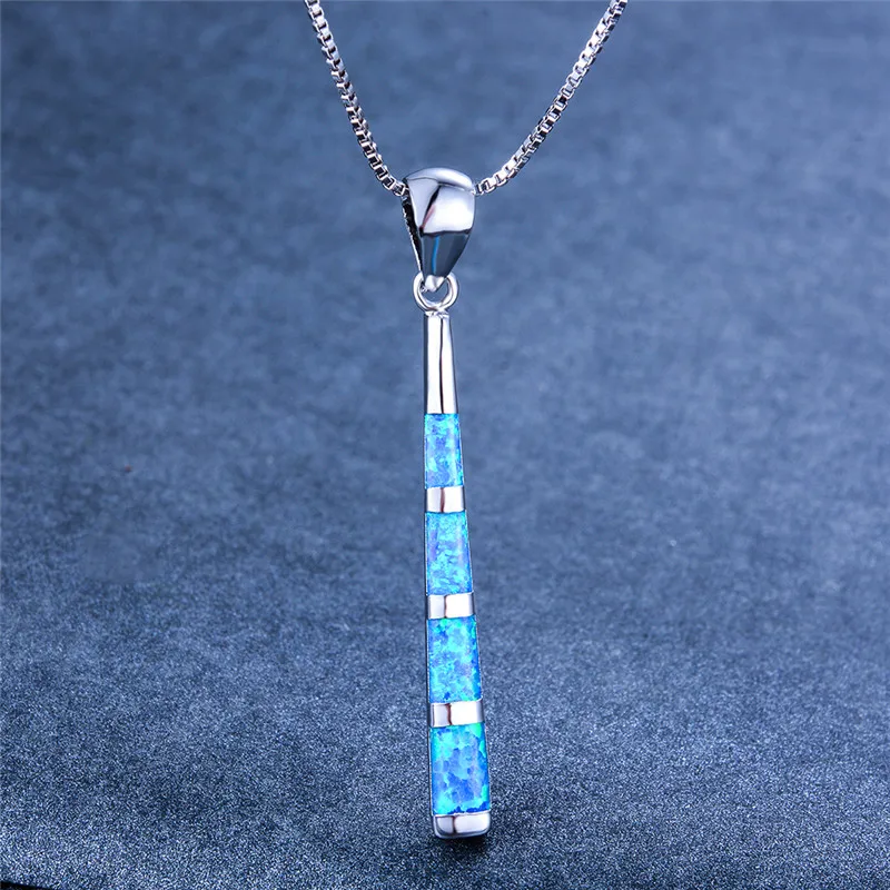 Luxury Female Long Geometric Pendants Necklaces Boho Silver Blue Green Fire Opal Necklace Vintage Wedding Necklaces For Women