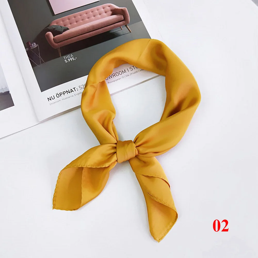 02 Orange Корейский стиль, Женский Мягкий Шелковый Атласный квадратный шарф, небольшой простой шейный платок, головная повязка на голову, одноцветная повязка на голову - Цвет: 02 Orange