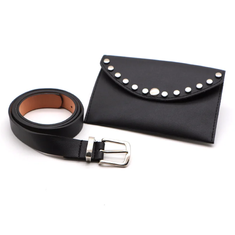 

Simple rivet waist belt women black designer decorates mobile phone bag zero purse waist punk woman guide shopping bag fine belt