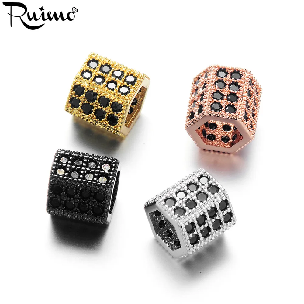 Микро инкрустация RUIMO черные циркониевые шестиугольные призматические шарики
