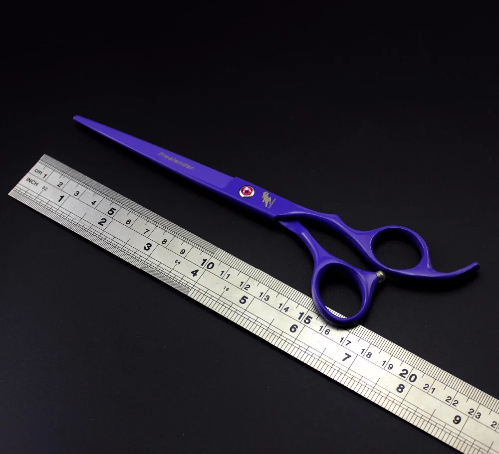 

Japanese Barber Scissors Durable Dog Professional Barber Tools Straight Cut Bend Clips 7 Inch Purple Hairdressing Pet Scissors