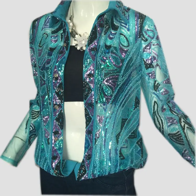 Autumn and winter new fashion brand beading lace sequins shirt long-sleeved ladies Slim was thin cardigan blouse w1999 |