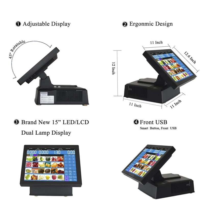 Meetsun MS 808 15 ''ЖК дисплей Сенсорный экран монитора POS Системы кассовый аппарат с