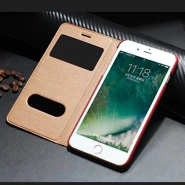 Стильный чехол-книжка с умным окном для Apple iPhone 7 8 Plus, чехол из натуральной яковой кожи для iPhone7, защитный флип-чехол