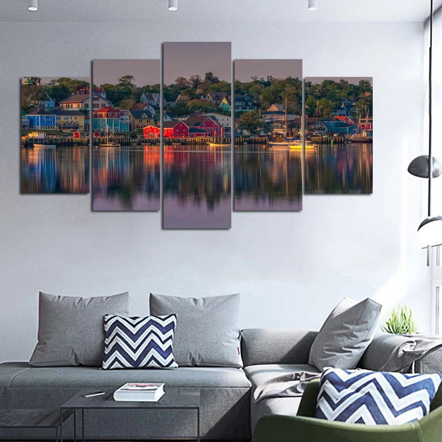 5 Piece Canvas Painting Nova Scotia City Night view Canada home decor print poster framed wall art | Дом и сад