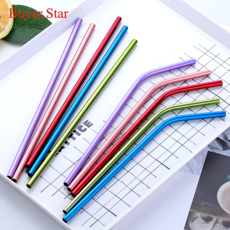 

10Pcs/set Colorful Stainless Steel Drinking Straws Reusable Drinking Straw with 3 Cleaner Brushes Party Bar Drinking Accessories