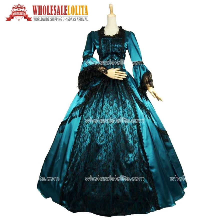 Длинное платье в викторианском стиле с синими рукавами винтажные Бальные