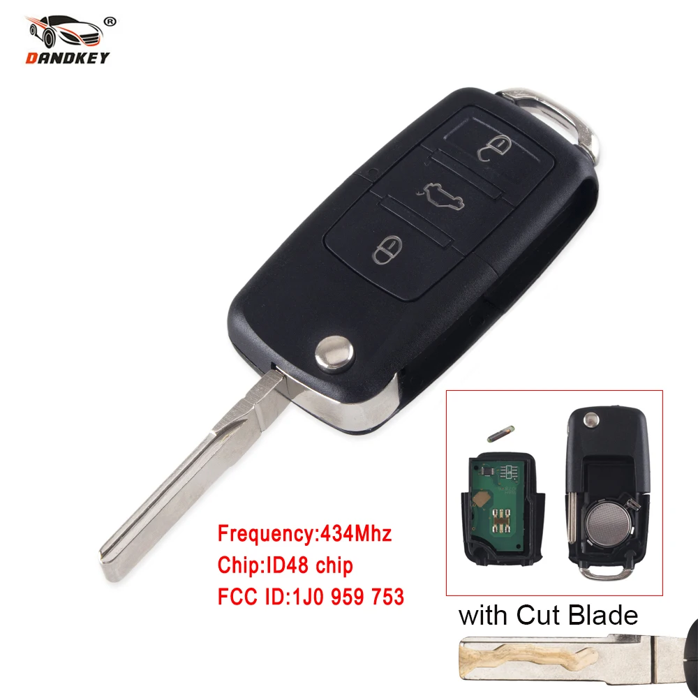 Dandkey режущее лезвие ASK 1J0959753AH 434 МГц с ID48 чипом 3B чехол для дистанционного ключа Fob VW