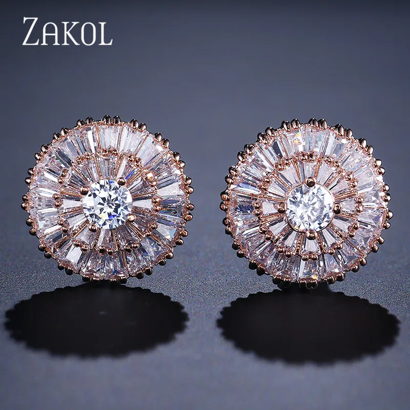 Женские серьги пусеты ZAKOL круглой формы с кубическим цирконием FSEP232|stud earrings|stud
