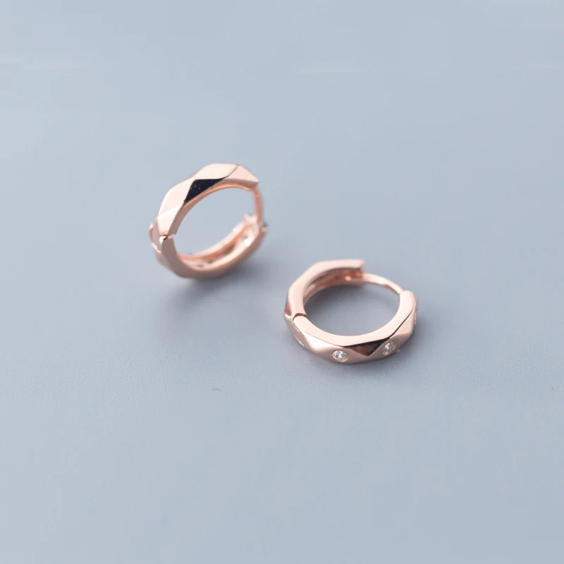 Rose gold Простые 925 пробы серебряные серьги-кольца, крученая нить, CZ серьги-гвоздики, Tinny для женщин, 585, розовое золото, цвет, подарок для девушек, ювелирное изделие - Окраска металла: Rose gold
