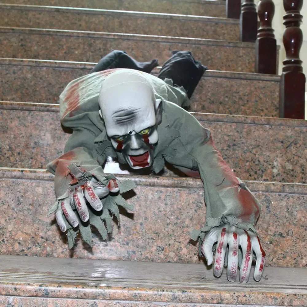 Анимированный ползающий Zombie 12 дюймов x 43 дюйма с красными глазами страшный звук и