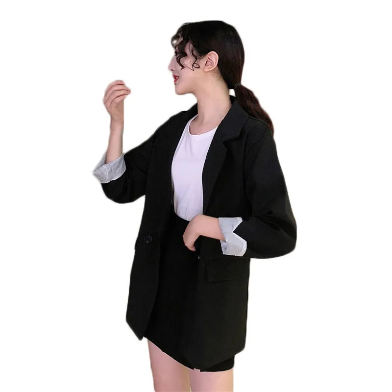 

Black Blazer Coat Women Chic Suit Jacket Female Spring Autumn Korean Casual Loose Long Thin Coat Fashion Big Size Outerwear f528