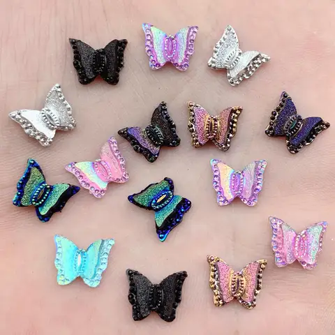 FlatBack Glitter Resin Butterfly Charms DIY Cabochons Resin Necklaces Embellishment phone Craft Accessories 9*11mm 40pcs -B71