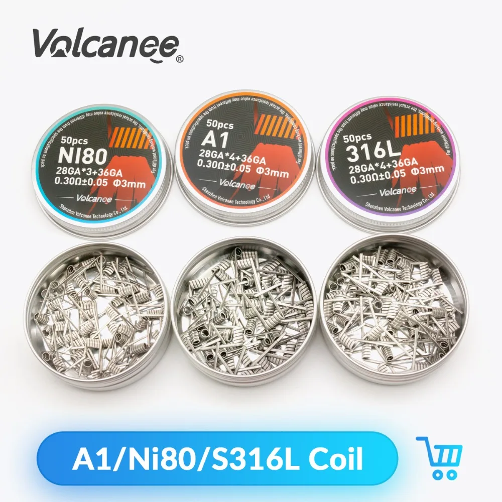 50 шт. катушки Volcanee A1 NI80 SS316L Alien Fused Clapton готовая катушка нихромовая для электронной