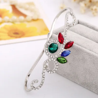 Style 1 Silver Украшенный стразами листьев Цветы Браслет на ладонь браслеты Свадебная вечеринка свадебные руки ладони кольца модные украшения подарки для женщин - Окраска металла: Style 1 Silver