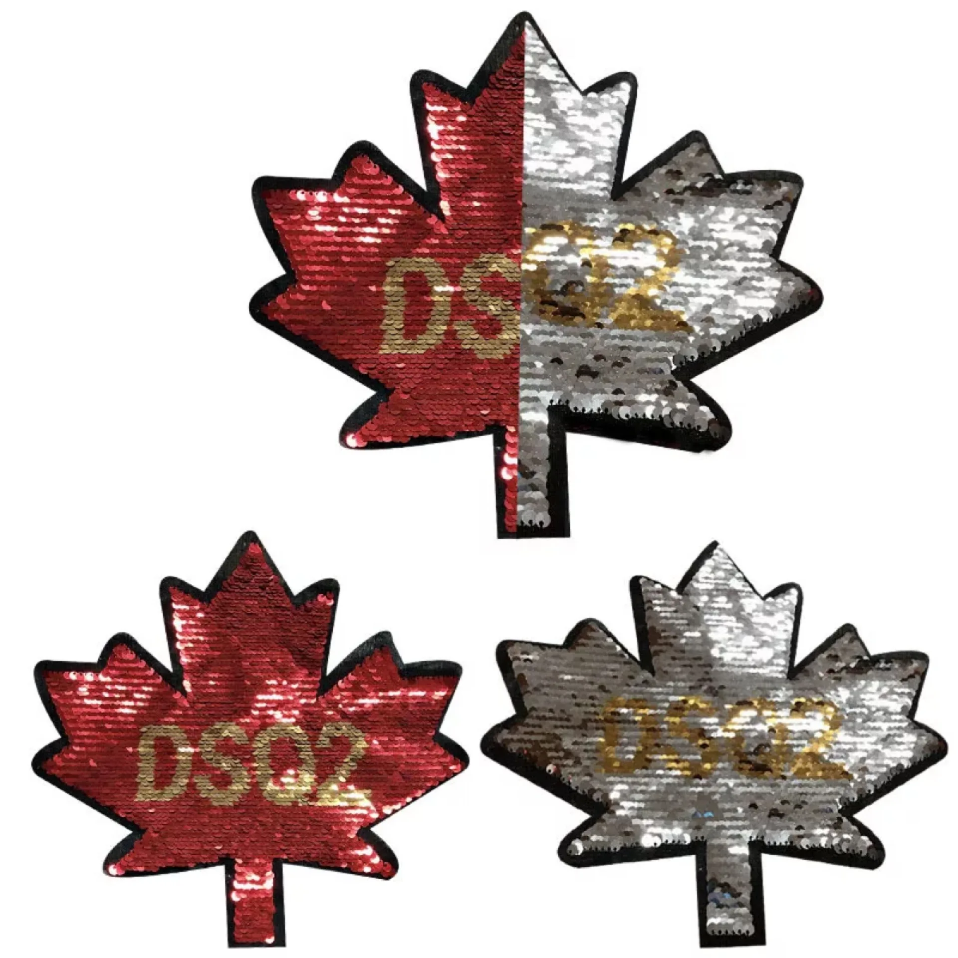 Двусторонние кленовые листья DSQ2 блестящие нашивки для одежды блестки с листьями