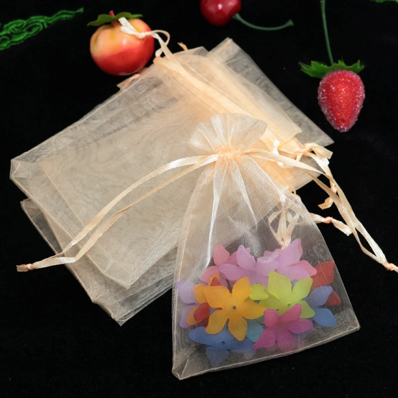 

Free Shipping 200pcs Champagne Organza Bag 13x18cm Drawable Jewelry Gifts Packaging Bags Wedding Favors Candy Gift Bag Pouches