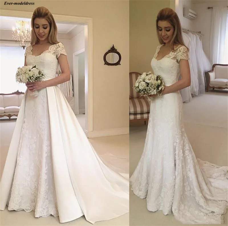 Кружевное Свадебное платье русалки Abito Da Sposa 2020 со съемным шлейфом с короткими