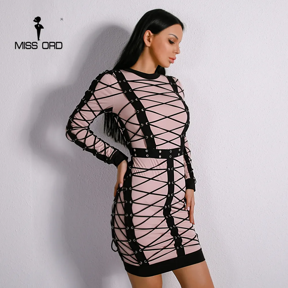 Missord 2020 Sexy Women New O Neck Long Sleeve Cross Bandage Elegant Mini Party Dress MQ8788 | Женская одежда