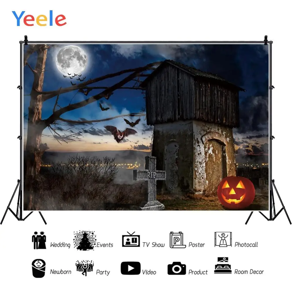 Yeele Хэллоуин Ночь Луна крест Chalet летучая мышь Тыква фотографии фоны