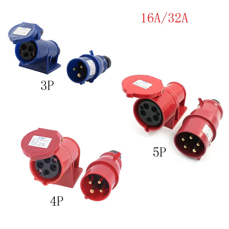 

AC 220-240V 16A/32A 2P+E IEC309-2 Round Pin Industrial Plug Socket Blue/Red