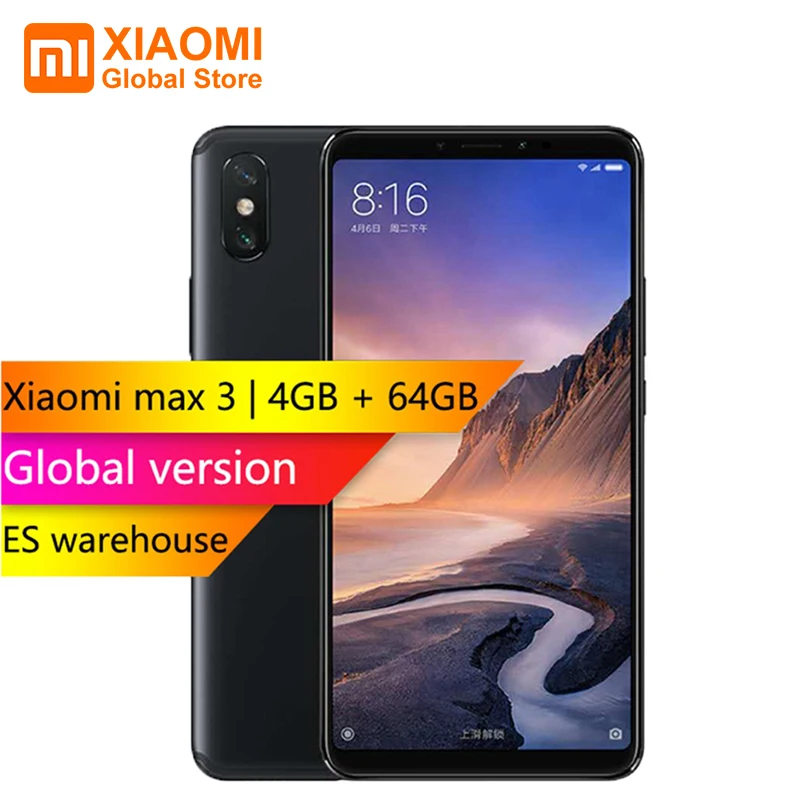 Глобальная версия Xiaomi Mi Max 3 4GB 64GB Snapdragon 636 Octa Core 6 9 &quotполный экран 12.0MP + 5.0MP задняя