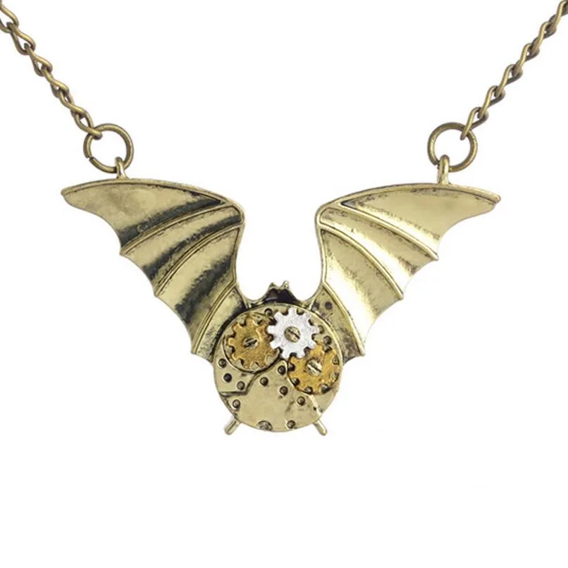 Летучая мышь украшенная шестеренками винтажное ожерелье с кулоном в стиле