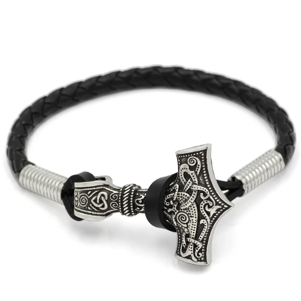 Thor Hammer Mjolnir Viking Amulet Scandinavian Leather Bracelet with Gift Bag | Украшения и аксессуары