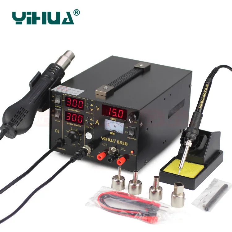 YIHUA 853D 3in1 110 V/220 В горячий воздушный пистолет паяльная станция+ Тепловая пушка+ Питание сварка ремонт паяльной станции