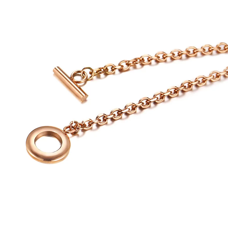 Stylish Rose Gold Tone Women's Heart Tag Charm Toggle Bracelet Personalised Stainless Steel Trendy Woman Jewelry | Украшения и