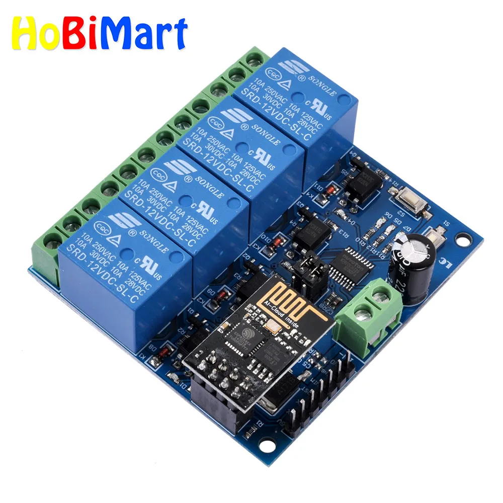 1 шт 12 V ESP8266 ESP 01 4 WiFi реле канала модуль для IOT домашний смарт телефон приложение