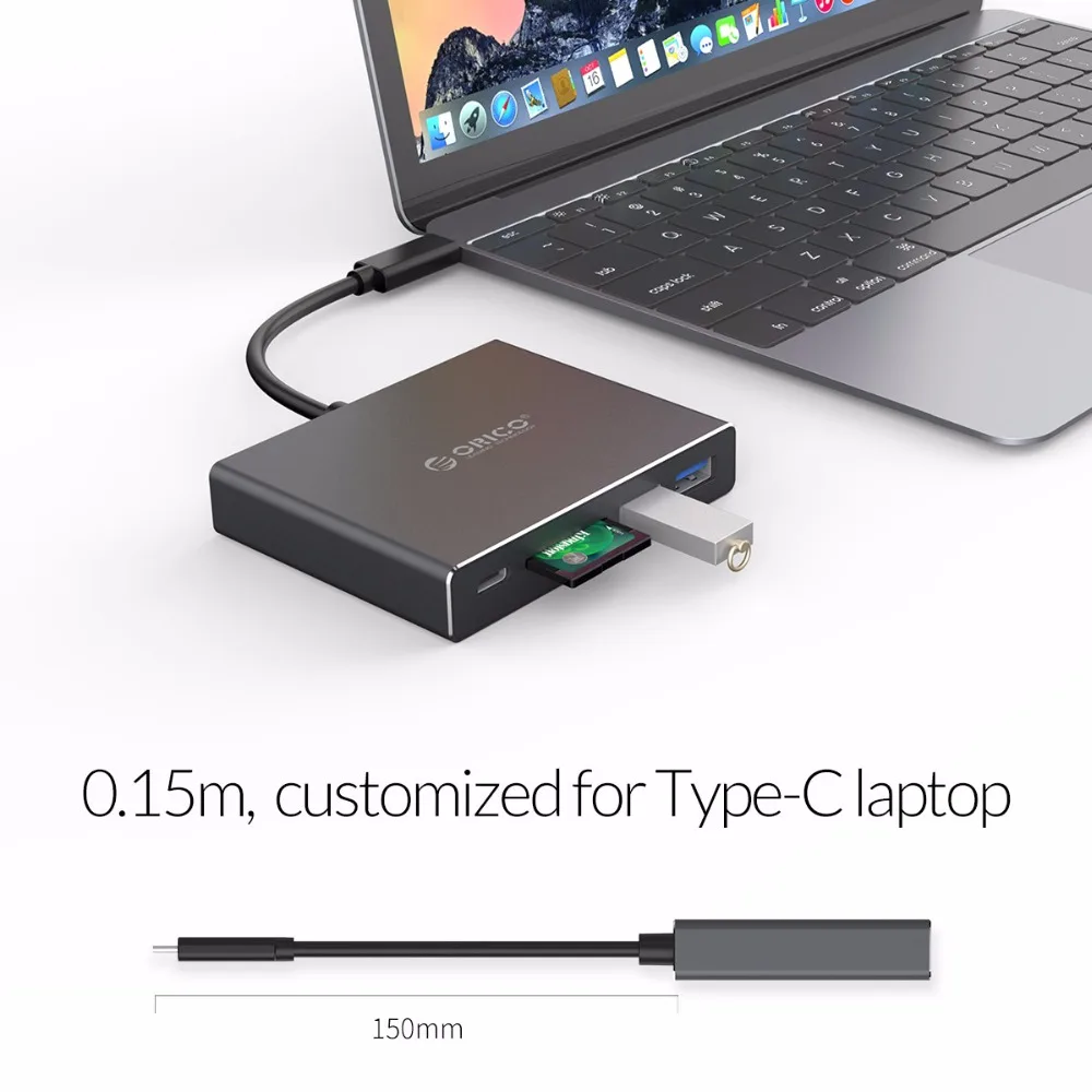 ORICO алюминиевый тип-c до TF SD кардридер с 2 USB 3 0 портов поддержка PD зарядка ноутбука