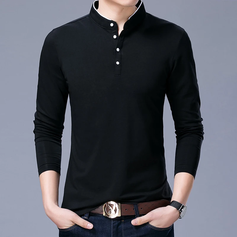 Мужская хлопковая Однотонная футболка новинка 2017 на осень и весну модная