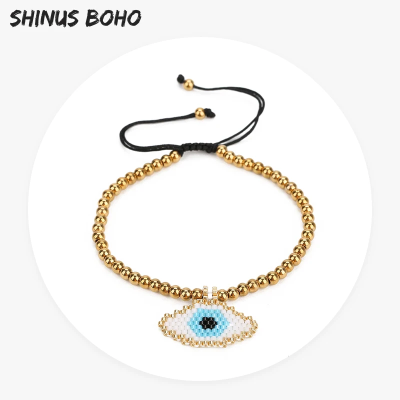 Женский и мужской браслет SHINUSBOHO модный с голубым глазом гранеными
