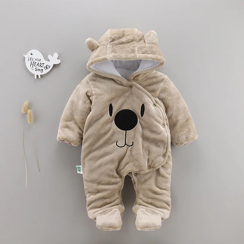 coffee bear Осень-зима детская с наполнителем комбинезон из флиса кораллового цвета для маленьких мальчиков и девочек с капюшоном комбинезон с пинетками; на пуговицах для маленьких детей с изображением героев мультфильмов, хлопковое пальто - Цвет: coffee bear