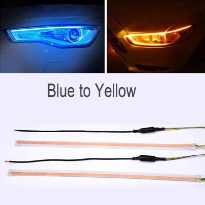Blue to yellow 2 шт. ультратонкие 45 см 60 см DRL гибкий светодиодный фонарь, стильные поворотные сигнальные лампы, дневные ходовые огни, слеза полосы, Автомобильные фары - Испускаемый цвет: Blue to yellow