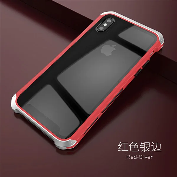 Red Silver Soinmy противоударный металлический чехол для iPhone XR, чехол-броня, закаленное стекло, задняя крышка для iPhone 6, 7, 8 Plus, X, XS, XR, XS Max, роскошный чехол - Цвет: Red Silver
