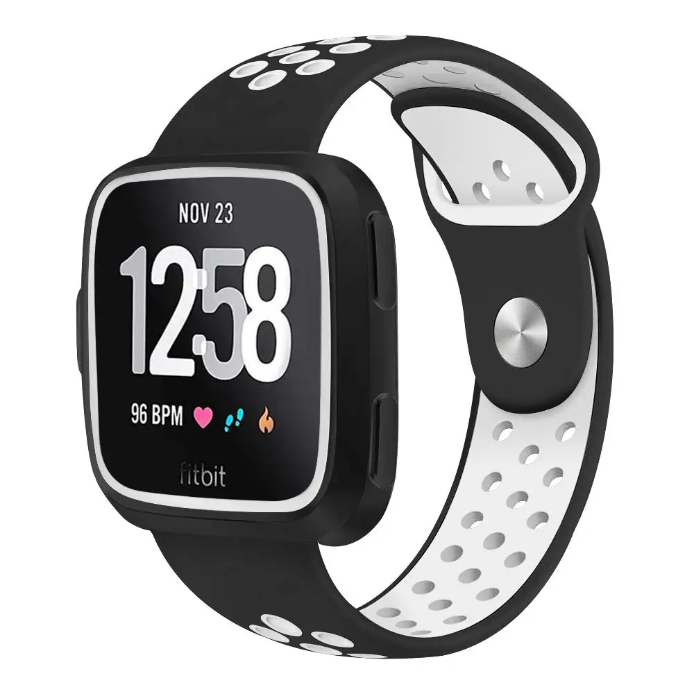 Силиконовые полосы совместимы с Fitbit Versa Lite и Fitbit Versa, с защитным чехлом двухцветная перфорация дышащие ремешки - Цвет: Black-white