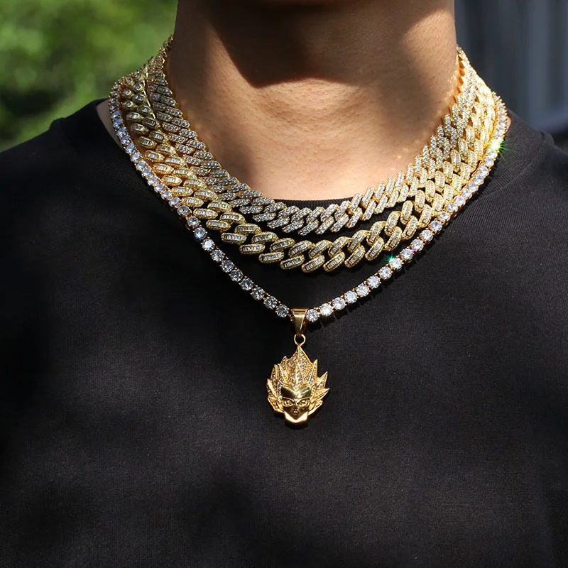 Хип хоп микро проложить AAA кубический цирконий Bling Iced Out Цирконий квадратной огранки кубинская звеньевая цепочка колье ожерелья для мужчин раппер ювелирные изделия