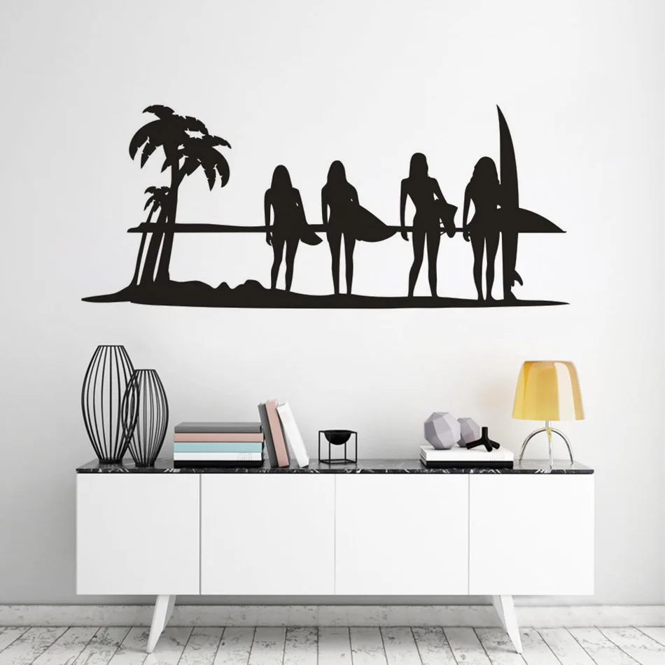 Виниловая наклейка на стену для серфинга девочек заката волны настенная морской