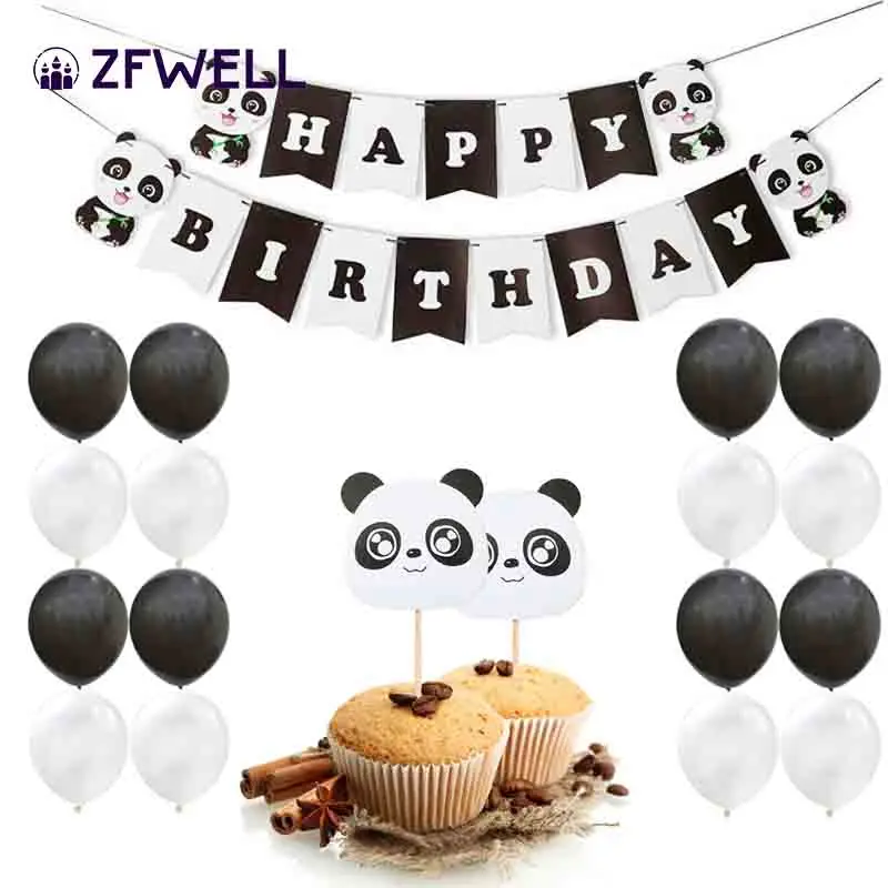 ZFWELL 17 шт. 12 дюймов черный и белый латексный шар панда баннер Потяните флаг вставка