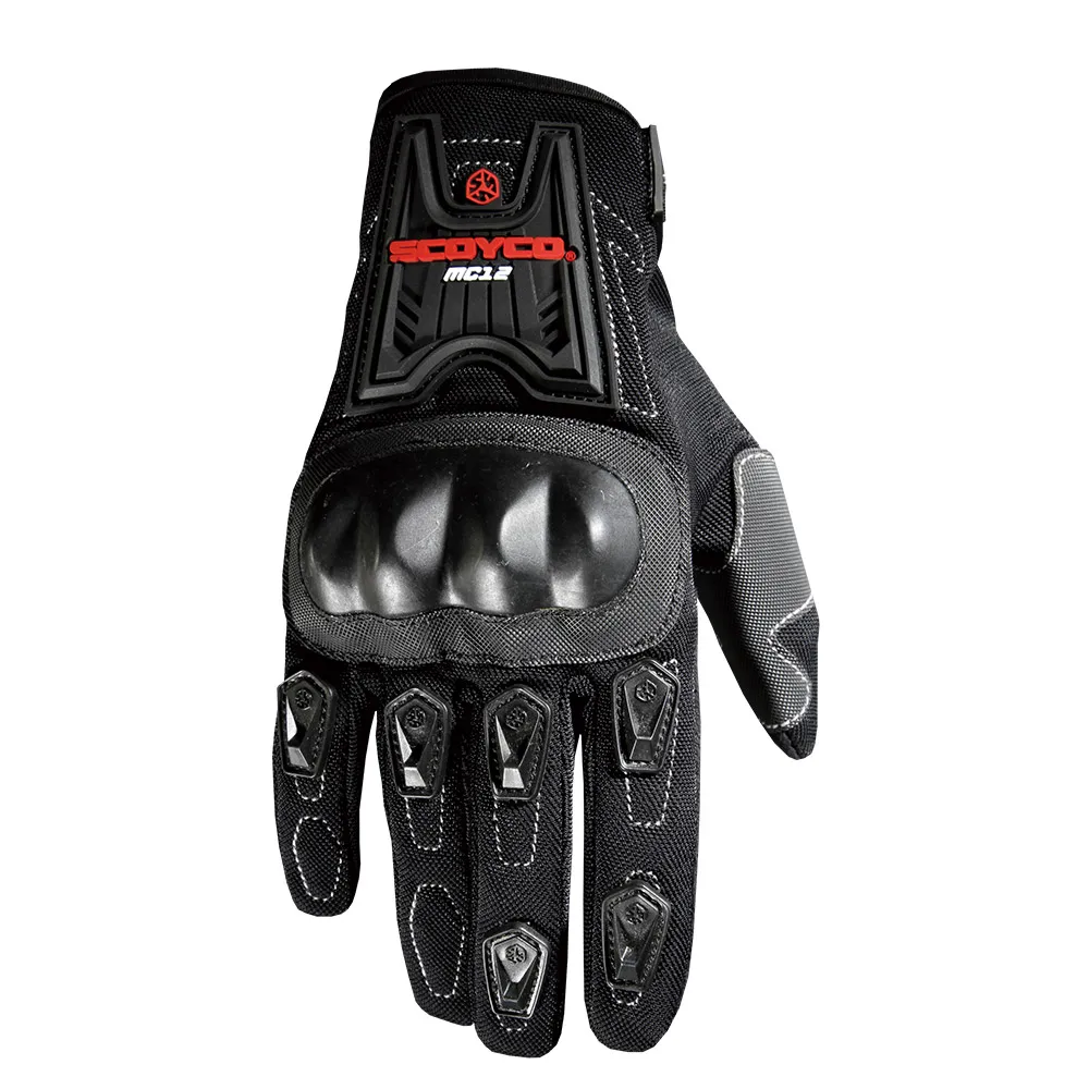 SCOYCO Moto Gloves Protective Full Finger Riding Dirt Bike Gloves Racing Cycling Guantes Moto Ventilated MX Glove Motocross MC12 - Color: Black