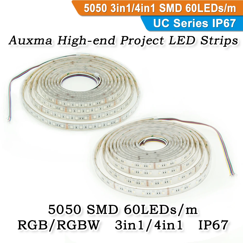 Auxma 5050 RGB/RGBW 3 в 1/4 1 60 светодиодов/м IP67 DC12V/24 В 300 светодиодов/катушка 5 метров/катушка