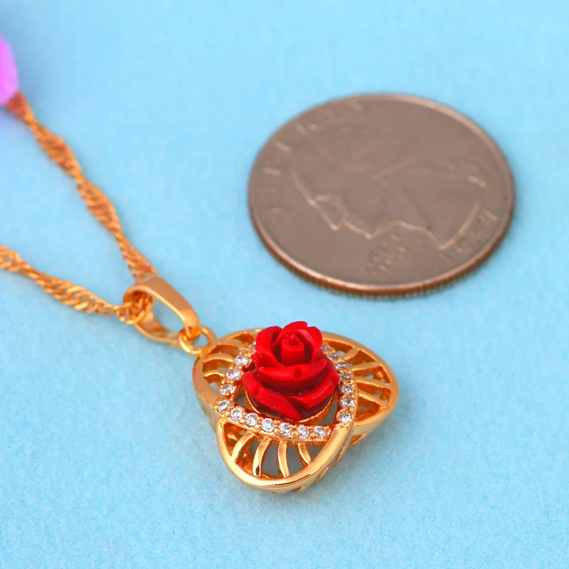 Rose language Green for Innocence gold tone AAA Zirconia Crystal Fashion Jewelry Necklaces Pendants Ladys LN613 | Украшения и