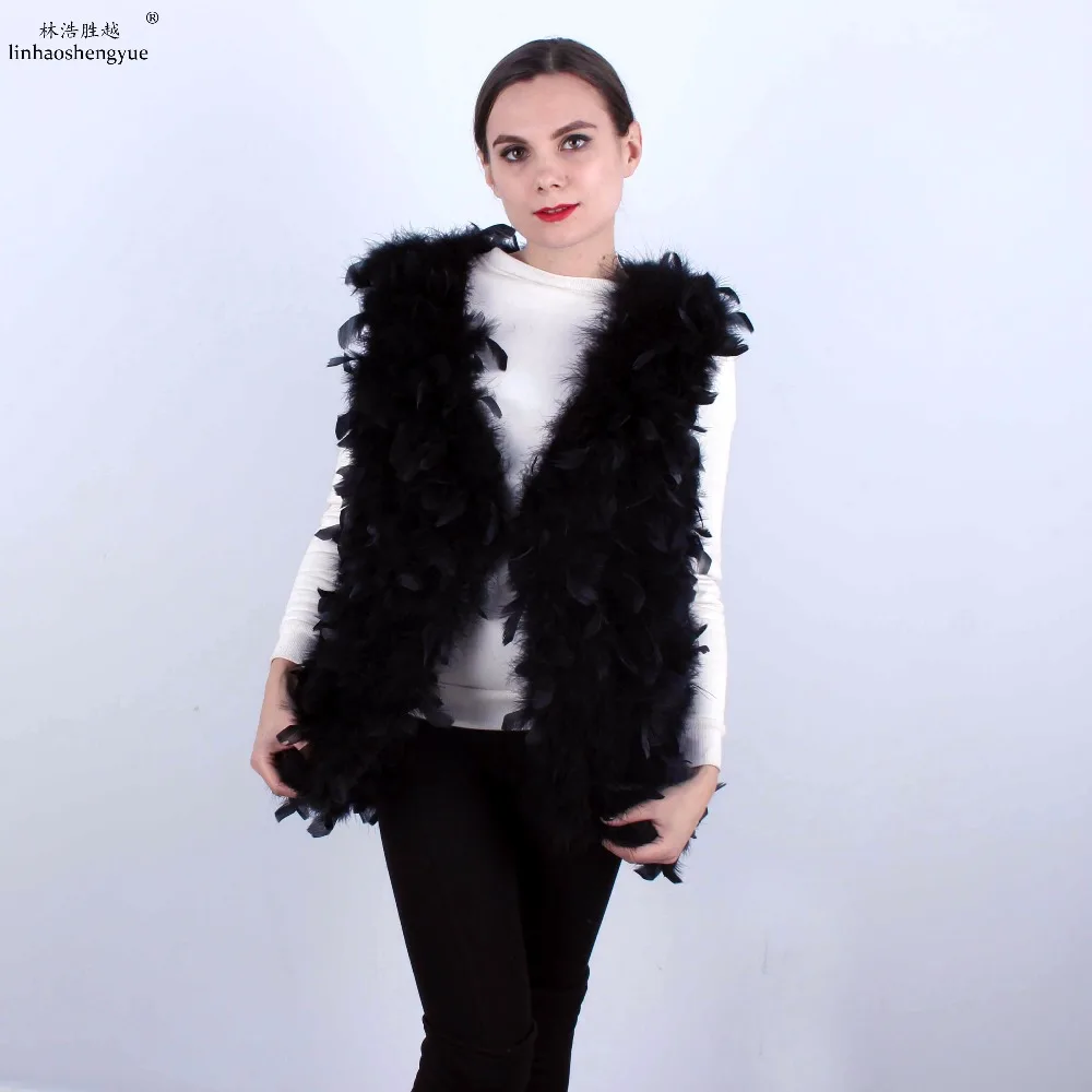 Linhaoshengyue  70cm Women Ostrich Hair Vest  Feathers Decoration Women Vest