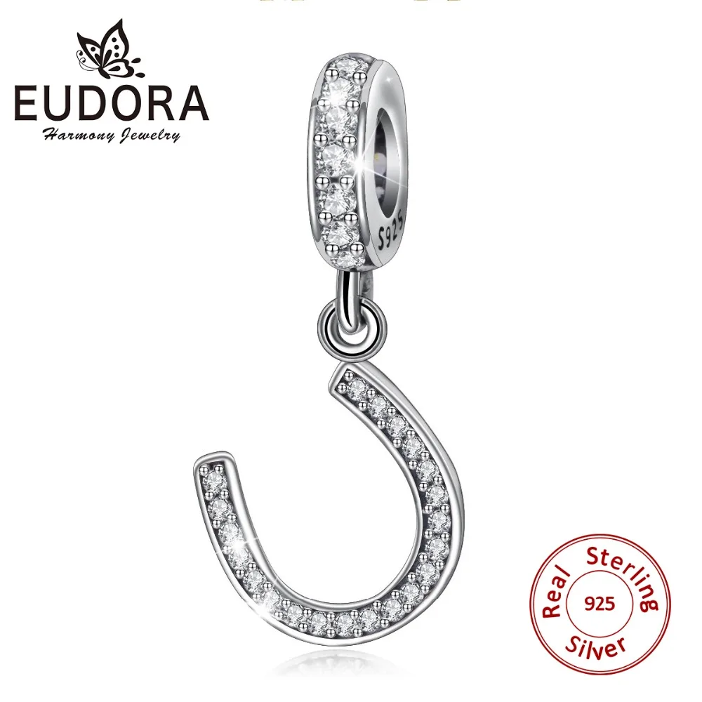 Eudora High Quality 925 Sterling Silver horseshoe CZ Beads U Charms fit Women Bracelets &amp Necklaces 2019 New Fine Jewelry CYZ116 |